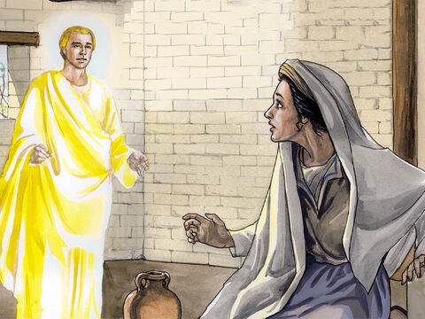 Gabriel announces the birth of Jesus to Mary.