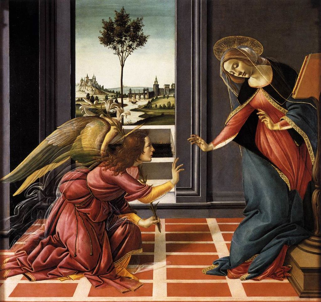 Gabriel Announces the Birth of Jesus To Mary. Image Source: Sandro Botticelli (1445-1510) - Cestello Annunciation, Public Domain